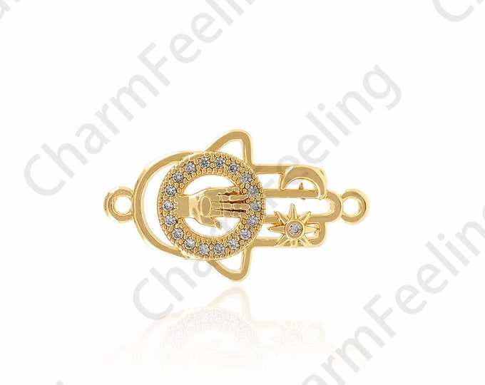 Eye Charm, Hamsa Connector, Eye Connector, Micro-pavé CZ Hamsa Charm, Palm Connector, DIY Jewelry Accessories,24.5x14x3mm