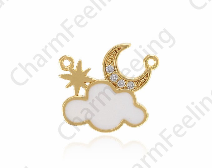 Cloud Connector, Weather Connector, 18K Gold Filled Enamel Connector, Enamel Charm, DIY Bracelet Necklace Accessories, 17x15.5x2mm