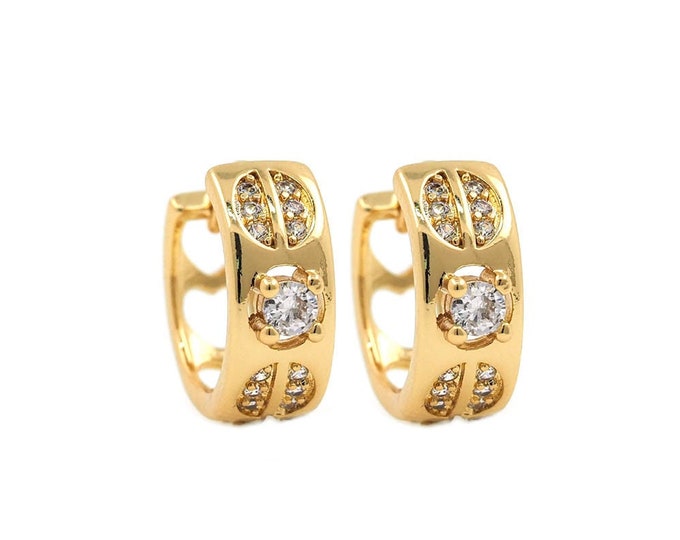 Micropavé CZ Couple Earrings,Square Earrings, Pierced Earrings,18K Gold Filled Heart Earrings, Heart Charm,DIY Jewelry Supplies,12x14x5mm