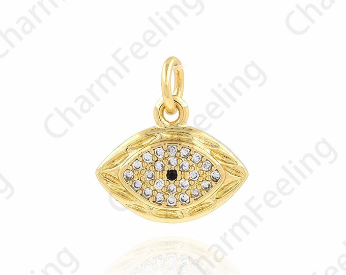 18K Gold Filled Eye Necklace, Micropavé CZ Lucky Eye Necklace, Devil's Eye Pendant, Eye Charm, DIY Jewelry Supplies, 13.5x14x1.7mm
