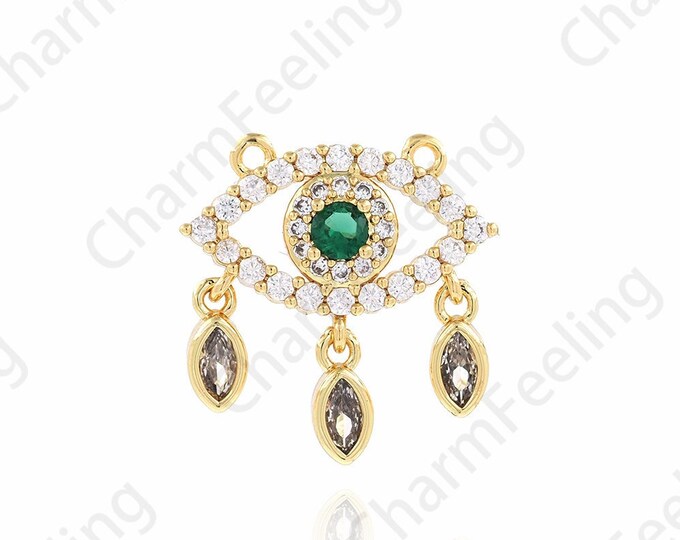 Tassel Charm, Tassel Pendant, 18K Gold Filled Eye Pendant, Micro Pave CZ Eye Charm, DIY Jewelry Supplies, 19.5x20x4mm