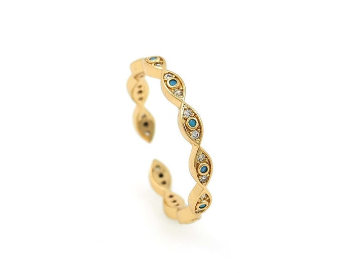 1 pair Eye Ring, 18K Gold Filled Gold Open Ring, Stackable Ring, Adjustable Ring, Micropavé CZ Eye ring, Thin Ring
