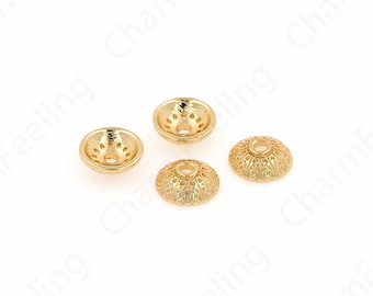 10 pcs Pearl Caps,Brass Caps, Spacer Jewelry,Alloy Bead Caps,Flower Caps,18K Gold Filled Flower Bead Caps,DIY Gold Jewelry Making,14.5x4.5mm