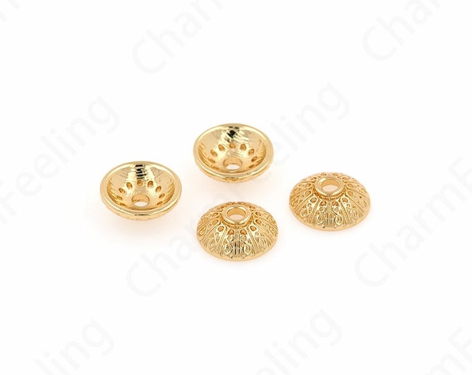 10 pcs Pearl Caps,Brass Caps, Spacer Jewelry,Alloy Bead Caps,Flower Caps,18K Gold Filled Flower Bead Caps,DIY Gold Jewelry Making,14.5x4.5mm