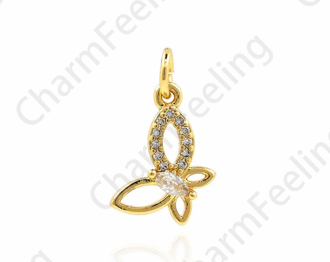 Butterfly Charm, Micropavé CZ Flying Necklace, 18K Gold Filled Butterfly Pendant, Insect Charm, DIY Jewelry Accessories,16x10x2.5mm