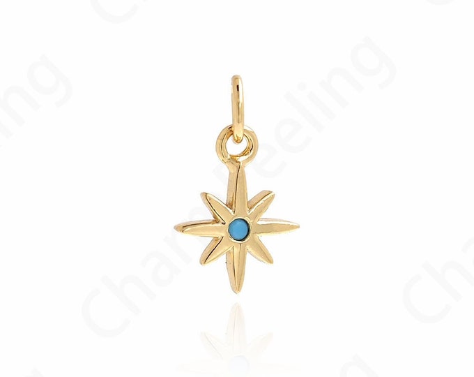 Micropavé Cubic Zirconia Gold Necklace 18K Gold Filled Star Necklace, Polaris Charm, Polaris Charm, 12.5x7x1.2mm