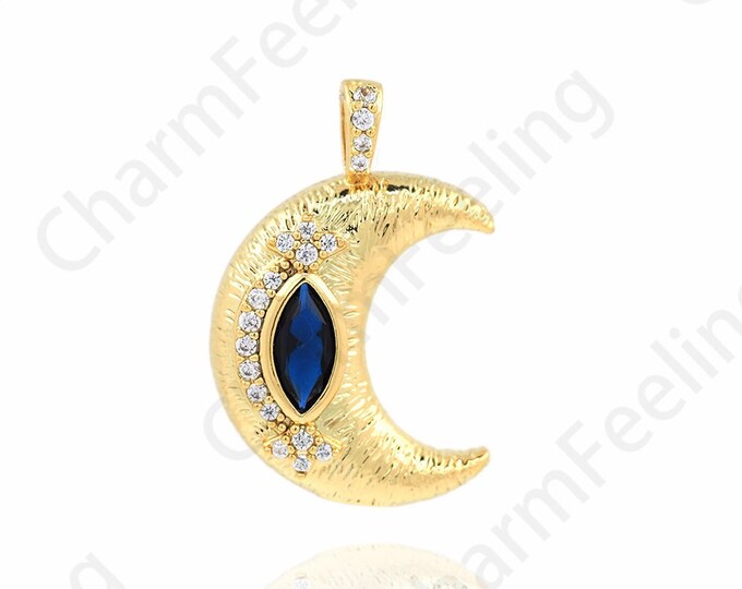 Micropavé CZ Moon Necklace, 18K Gold Filled Crescent Pendant, Crescent Charm, Moon Pendant, DIY Jewelry Accessories,23x15x4.7mm