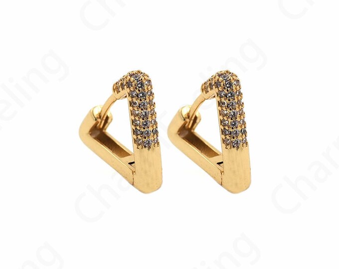 1 Pair,Micropave CZ Triangle Earrings, Simple Earrings, 18K Gold Filled Geometric Earrings, CZ Earrings, 14x14.6x3.2mm