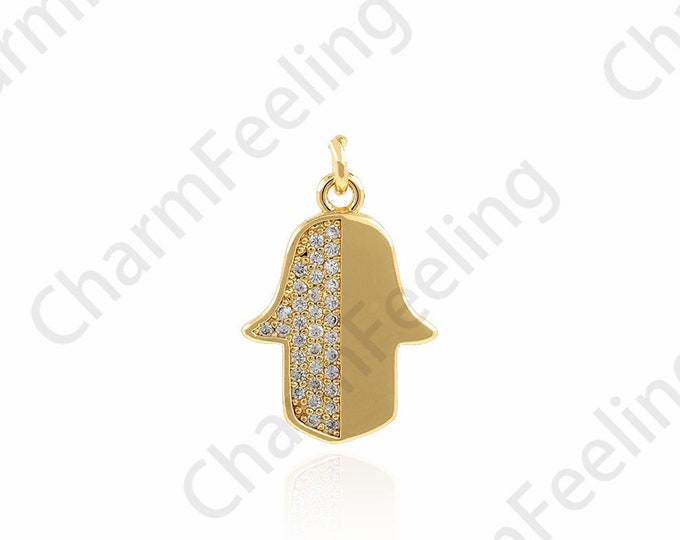 Micropavé CZ Hamsa Necklace, 18K Gold Filled Hand-Eye Necklace, Hamsa Pendant,Eye Pendant,DIY Jewelry Accessories, 13.5x20.5x1.5mm
