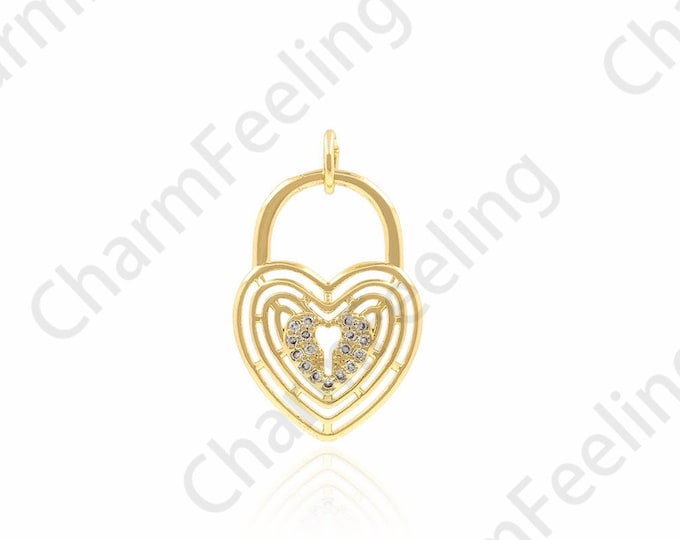 Heart Shaped Lock Charm, 18K Gold Filled Lock Necklace, Lock Pendant, Heart Shaped Pendant, Lock Charm, Heart Shaped Charm, 15x24x2.8mm