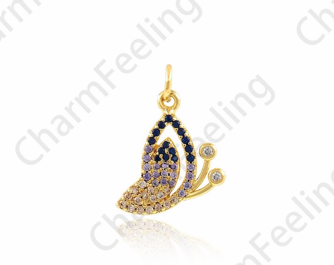 Insect Charm, Micropavé CZ Flying Necklace, Butterfly Charm, 18K Gold Filled Butterfly Pendant, DIY Jewelry Accessories,12.5x20x1.8mm