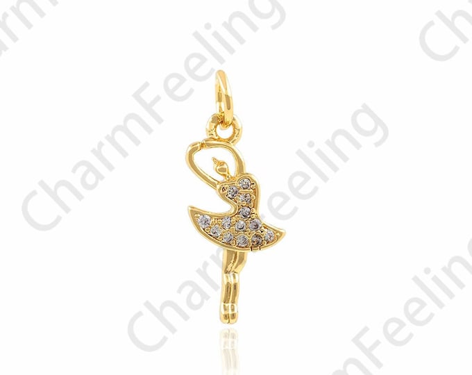 Dancing Figures, Micro-pavé CZ Dancing Charm, 18K Gold Filled Dancer Charm, Character Charm, DIY Jewelry Accessories, 8x21x1.8mm
