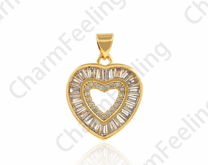 Micropavé CZ Heart Pendant, 18K Gold Filled Love Necklace, Love Charm, Gift for Her, DIY Jewelry Accessories, 18x25x2.3mm