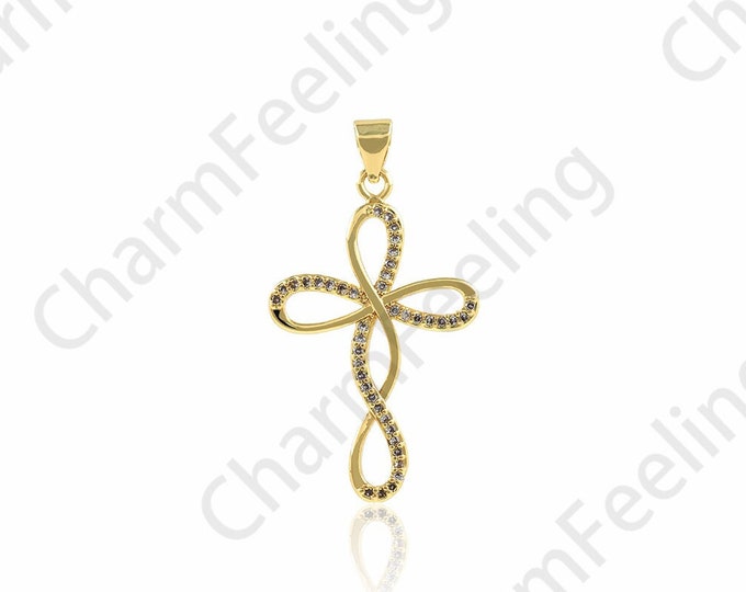 Cross Charm,18K Gold Filled Cross Pendant,Micropavé CZ Cross Necklace,Religious Charm,Christian Charm,DIY Jewelry Accessories,19.5x35.5x2mm