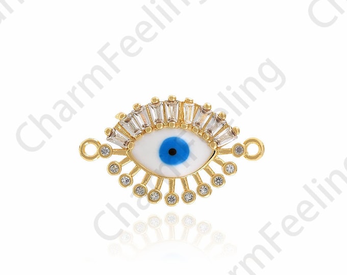 Eye Connector, Micro-pavé CZ Eye Charm, 18K Gold Filled Hand Link Head, DIY Jewelry Accessories, 24.5x14.5x3mm