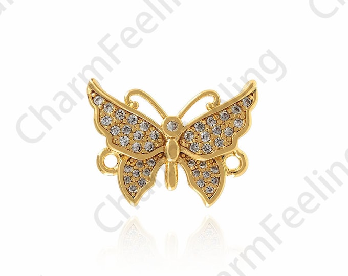 18K Gold Filled Insect Connector,Butterfly Connector,Butterfly Charm,Micropaved CZ Butterfly Connector,DIY Jewelry Accessories,19.5x14.5x2mm