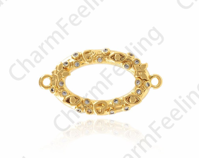 Oval Connector, Hollow Connector, Micropaved CZ Ring Connector, 18K Gold Filled Bracelet Accessories, DIY Jewelry Accessories, 25.5x13.5x3mm