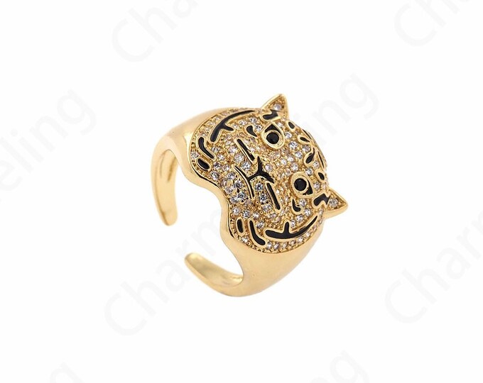 Tiger Ring, Gold Split Ring, 18k Gold Filled Adjustable Ring, Animal Ring, Signet Ring, Gift for Him