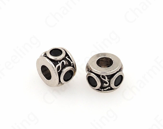 Silver Filled Round Beads,Micropave CZ  Cylinder spacer Beads,Large Hole bead,Cubic Zirconia Gold Spacer Beads,8.5x6.2mm