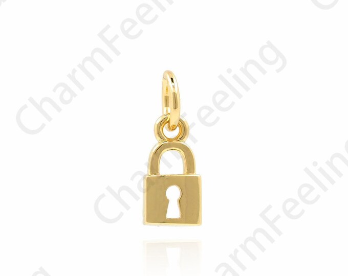 Padlock Ornaments,18K Gold Filling Small Lock Pendants,Small Padlock Ornaments,DIY Jewelry Making Supplies,9.5x3.7x1.4mm