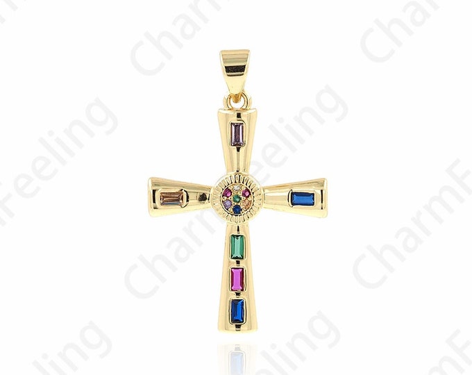 Micropavé CZ Cross Necklace,Christian Charm,18K Gold Filled Cross Pendant,Cross Charm,DIY Jewelry Accessories,33.4x21x2.5mm