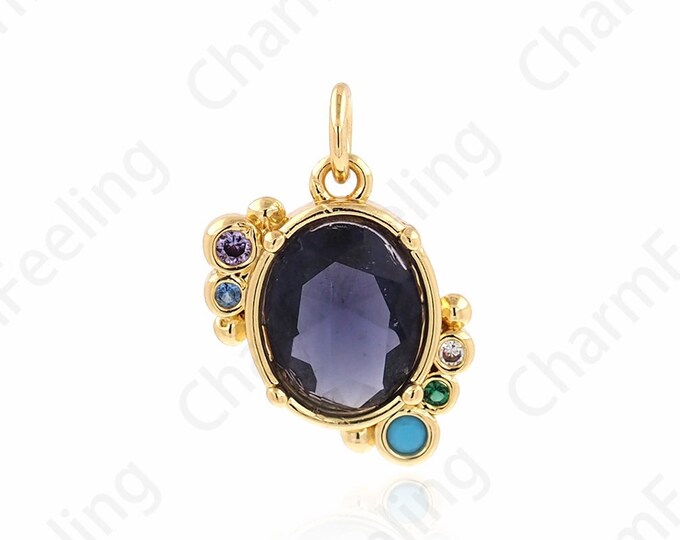 18K Gold Filled Crystal Necklace, Micropavé CZ Oval Pendant, Oval Crystal Pendant, Crystal Charm, DIY Jewelry Accessories,13.3x20x4.5mm