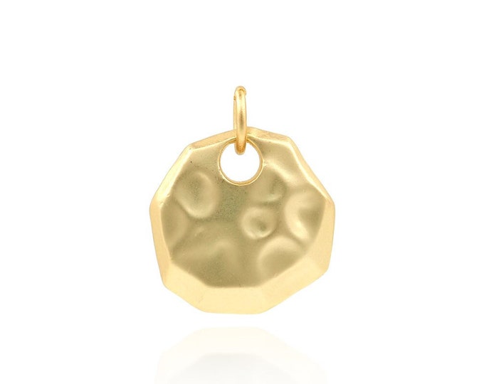 18K Gold Filled Irregular Shape Pendant, Carved Disc Necklace, Personalized Pendant, Sledgehammer Gold Disc Necklace, 16.5x13.5x4mm