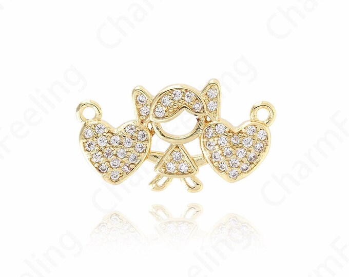 Girl Pendant,Micropavé CZ Heart Pendant, Heart Necklace, Boy Pendant, 18K Gold Filled Love Necklace, Charm of Love,13x22.5x2.5mm