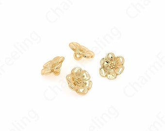 Round Flat Beads, Flower Button Beads, 18K Gold Filled Button Beads, Bracelet Beads, Necklace Beads, DIY Jewelry Supplies, 14.5x2mm