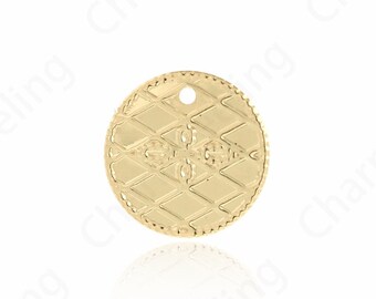 8mm 10mm 14K Light Gold Plated Brass Plain Round Mirror Coin Charm