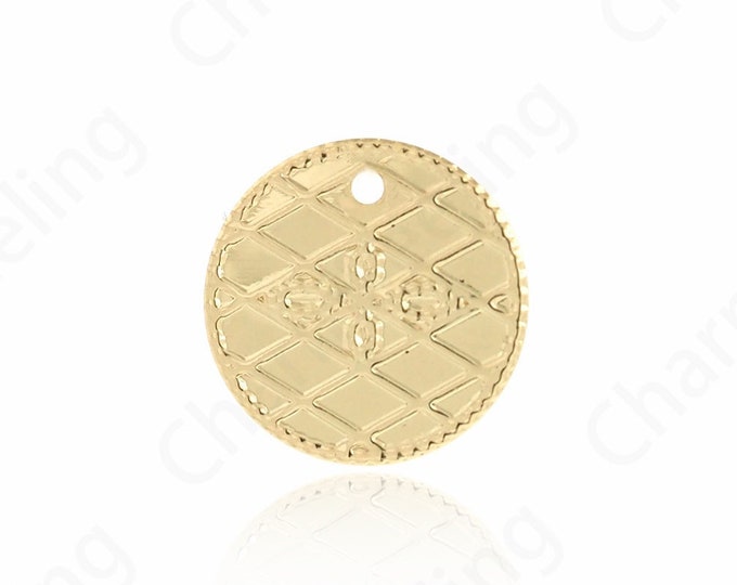 100pcs Coin Pendant, 18K Gold Filled Hammered Necklace, Flat Necklace, Hammered Charms, DIY Jewelry Supplies, 12.7x0.6mm