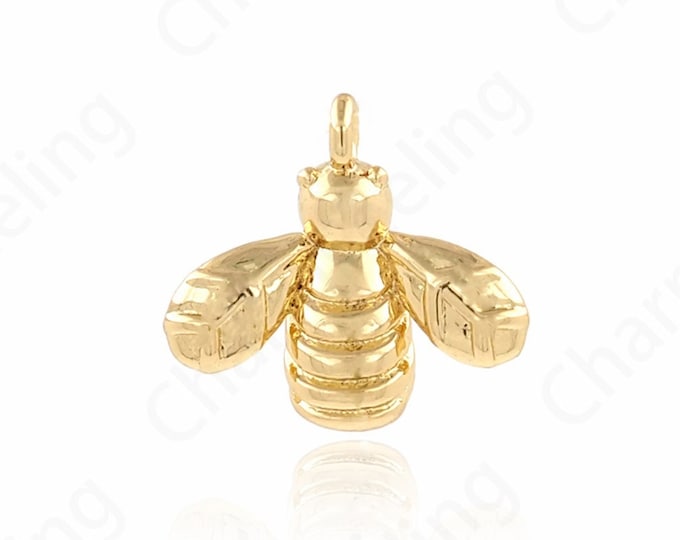 Bee Necklace, 18K Gold Filled Bee Pendant, Beetle Necklace, Insect Charm, Bee Charm, DIY Jewelry Making 11.8x12.8x3.3mm