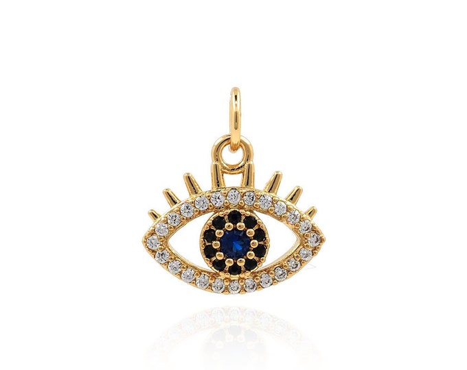 Micropavé CZ Eye Charm, Eye Pendant, Beautiful Eye Necklace, 18K Gold Filling The Third Eye Charm, DIY Jewelry Accessories,15.5x14x3mm