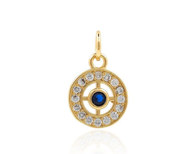 Micropavé CZ Devil's Eye Necklace,18K Gold Filled Round Eye Pendant,Round Charm,Eye Charm,Round Necklace,DIY Jewelry Supplies,15x10x2mm
