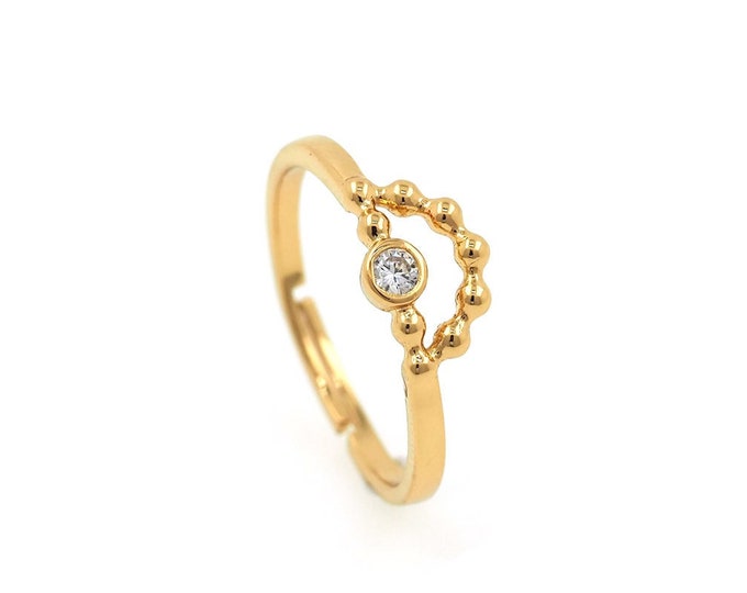 Eye Charm,18K Gold Filled Eye Ring, Gold Open Ring, Stackable Ring, Adjustable Ring, Micropavé CZ Eye ring, Thin Ring