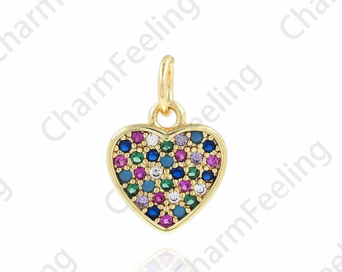Love Necklace,Micropavé CZ Love Charm, Heart Pendant, 18K Gold Filled Heart Charm, DIY Jewelry Accessories, 9.5x13.5x1.8mm