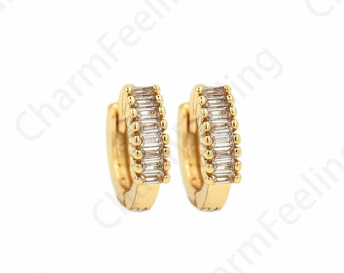 18K Gold Filled Fashion Earrings, Micropavé CZ Imitation Diamond Earrings, Gift for Her,Round Earrings,DIY Accessories 11x12x3.2mm