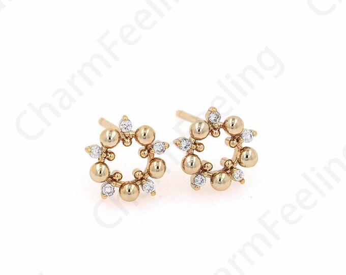 18K Gold Filled Bone Clip Earrings,Round Earrings,Flower Charm,Micropavé CZ Snowflake Earrings,DIY Jewelry Supplies,9x9mm