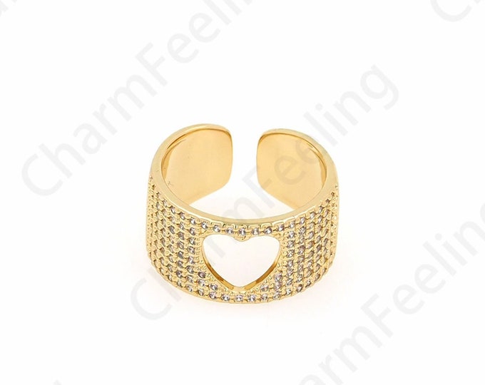 Heart Rings, Wedding Rings, Party Rings,18K Gold Filled Rings, Circle Rings, Micro Pavé CZ Wide Rings, Fashion Rings,
