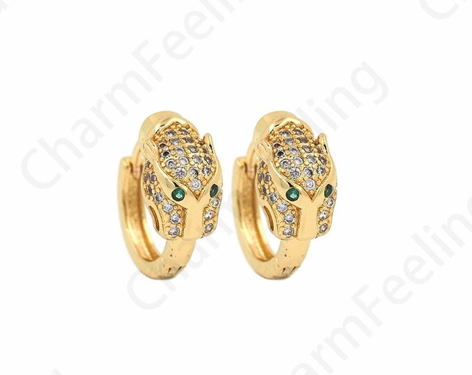 MicroPave CZ Round Earrings,Leopard Earrings,Pierced Earrings,18K Gold Filled Animal Earrings,Gift For Her,DIY Jewelry Supplies,12.5x16x7mm