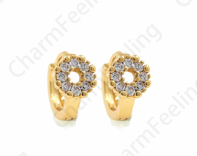 1 Pair, 18K Gold Filled Circle Earrings, Micropavé CZ Simple Round Earrings, Bone Clip Earrings, Hollow Round Earrings,11x12x6mm