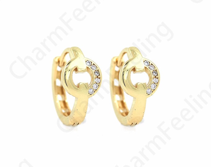 18K Gold Filled Pierced Earrings, Earring Charm, Round Earrings, Micropavé CZ Earring Accessories, DIY Earring Accessories，13x14x6.7mm