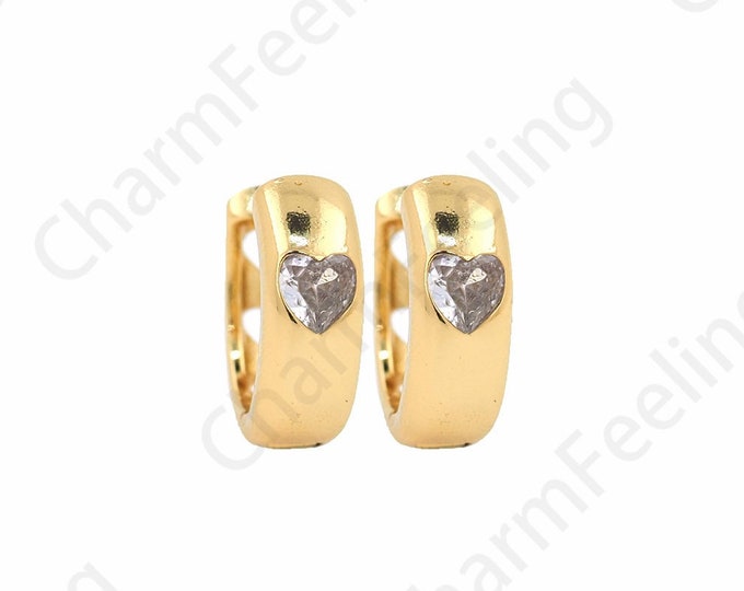 1 Pair,Micropaved CZ Gold Earrings, 18K Gold Filled Heart-Shaped Earrings, Simple Heart-Shaped Earrings, A Gift For Her,13x15x5mm