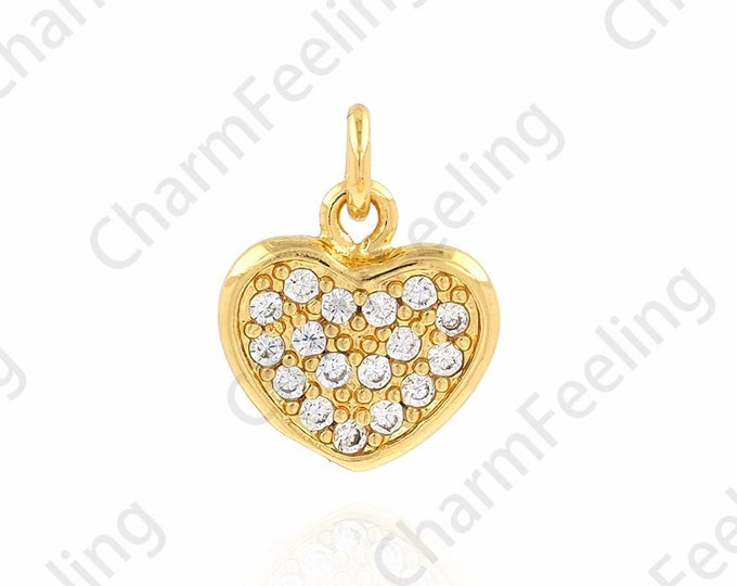 Love Charm, Heart Pendant, Micropavé CZ Love Necklace,18K Gold Filled Heart Charm, DIY Jewelry Accessories, 10x12x1.5mm
