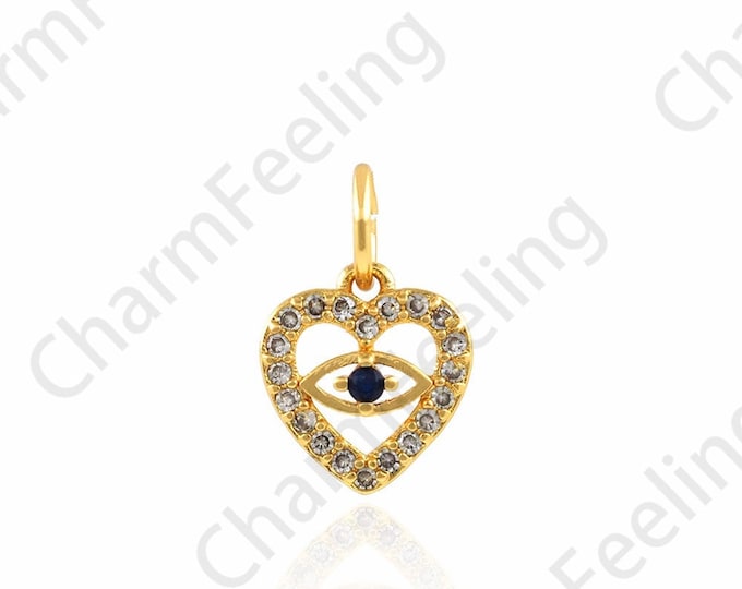 Heart Pendant, Eye Necklace, 18K Gold Filled Love Pendant, Devil's Eye Pendant, Lucky Eye Charm, DIY Jewelry Accessories, 8.5x12.5x2.2mm