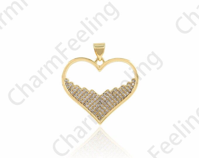 18K Gold Filled Heart Pendant, Micropavé CZ Love Pendant, Love Charm, DIY Jewelry Accessories, 26x27.5x2mm