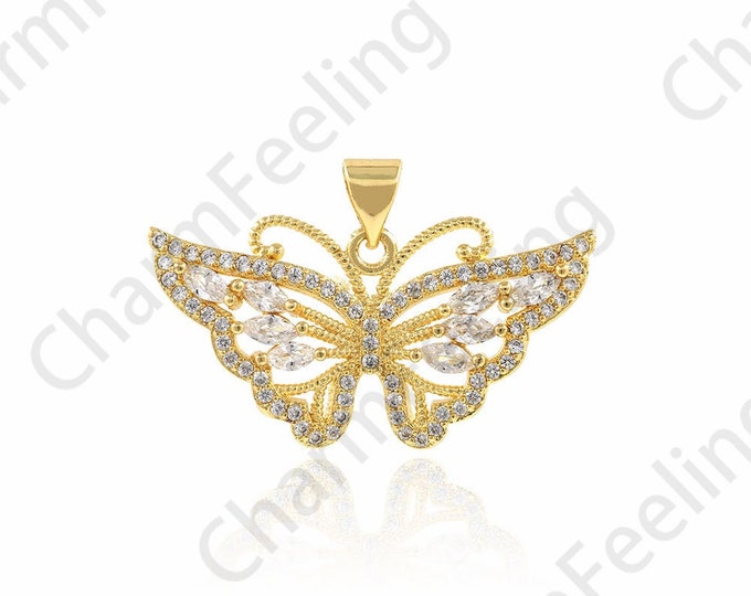 Butterfly Pendant, Animal Charm,MicroPave  CZ Butterfly Necklace, Butterfly Charm, DIY Jewelry Making Accessories 31x20x3.8