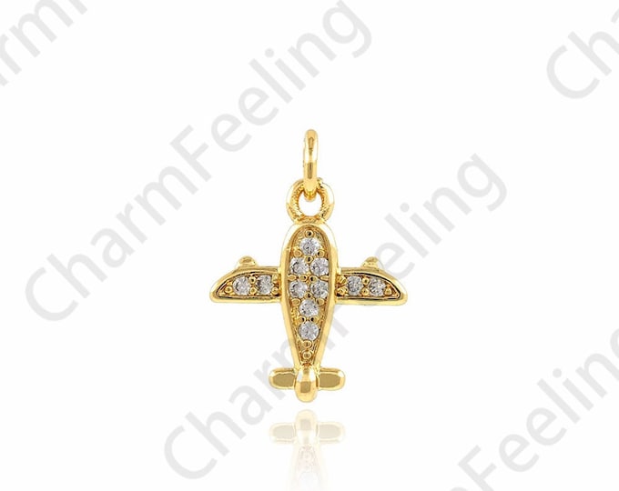 Airplane Pendant,Micropavé CZ Flying Charm,Travel Necklace,Travel Pendant,18K Gold Filled Airplane Charm,DIY Jewelry Accessories,10.5x14.5x2