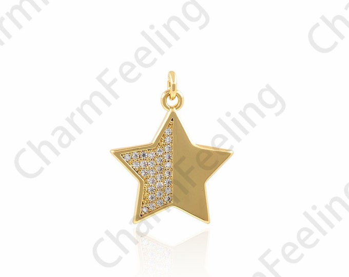 Micropavé CZ Star Pendant, Polaris Pendant Cubic Zirconia Star Necklace, Cubic Star Charm, DIY Jewelry Making Accessories 17.5x21x1.5mm