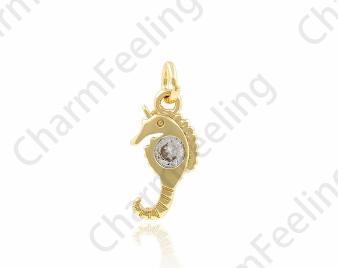 Micropavé CZ Sea Creature Pendant, 18K Gold Filled Seahorse Necklace, Seahorse Charm, Seahorse Pendant, DIY Jewelry Accessories, 6x14x2.2mm